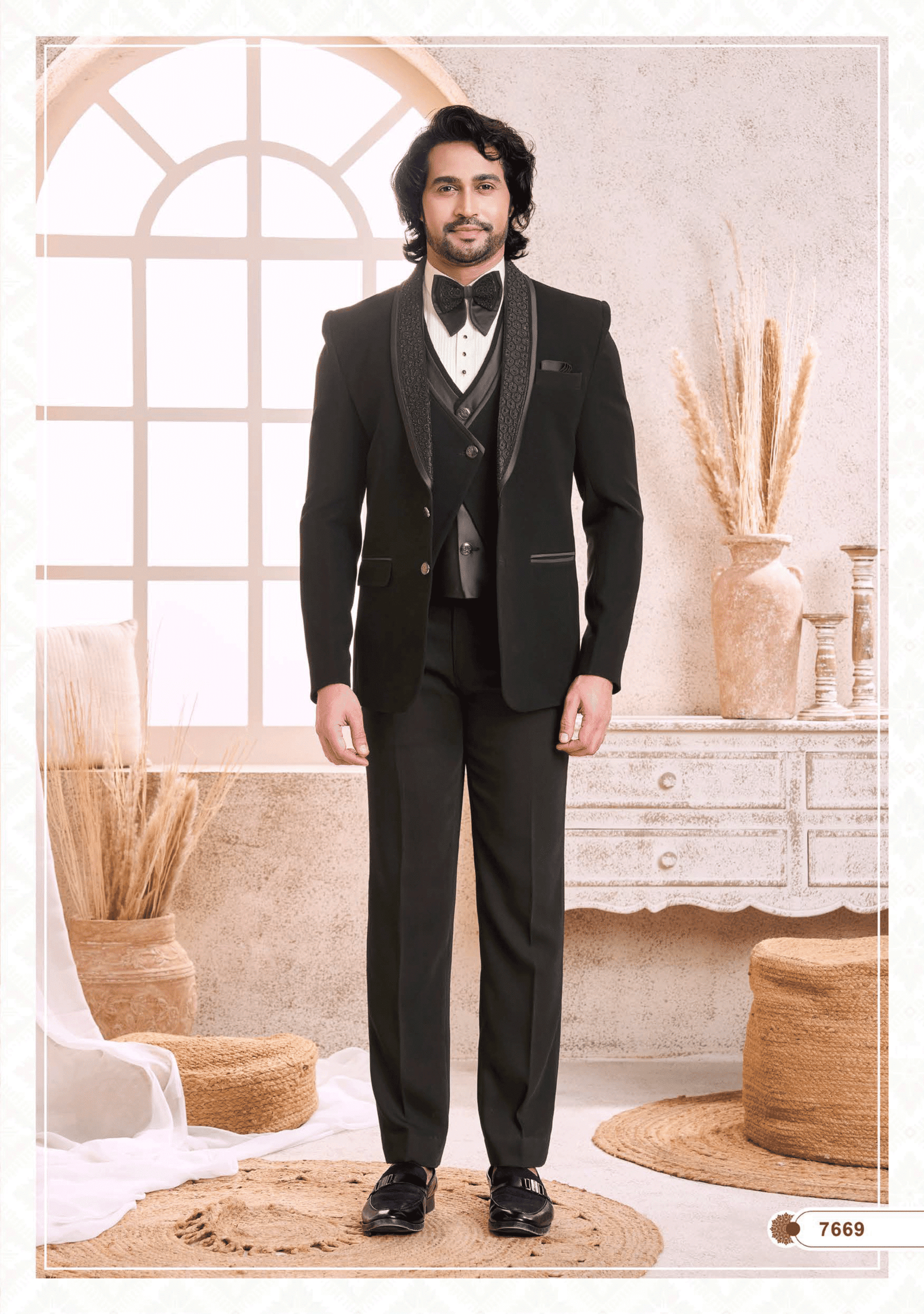 Men’s black suit, ideal for wedding, party, and formal occasions from ShubhVivah Showroom