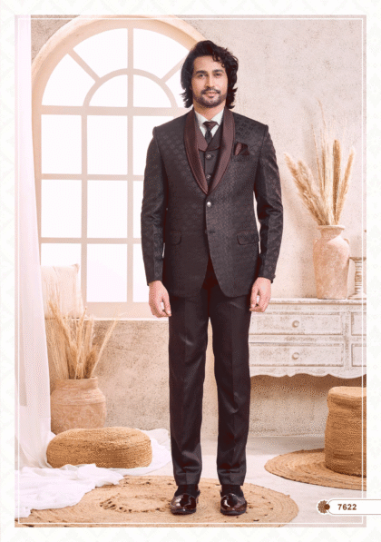 Men’s maroon suit, perfect for wedding, party, and formal occasions from ShubhVivah Showroom