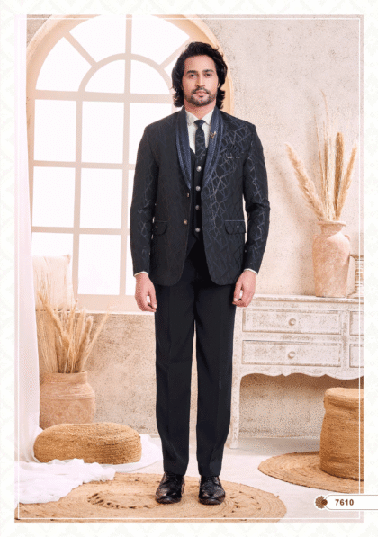 Elegant royal blue suit with intricate detailing for men, ideal for wedding, party, and formal occasions from ShubhVivah Showroom