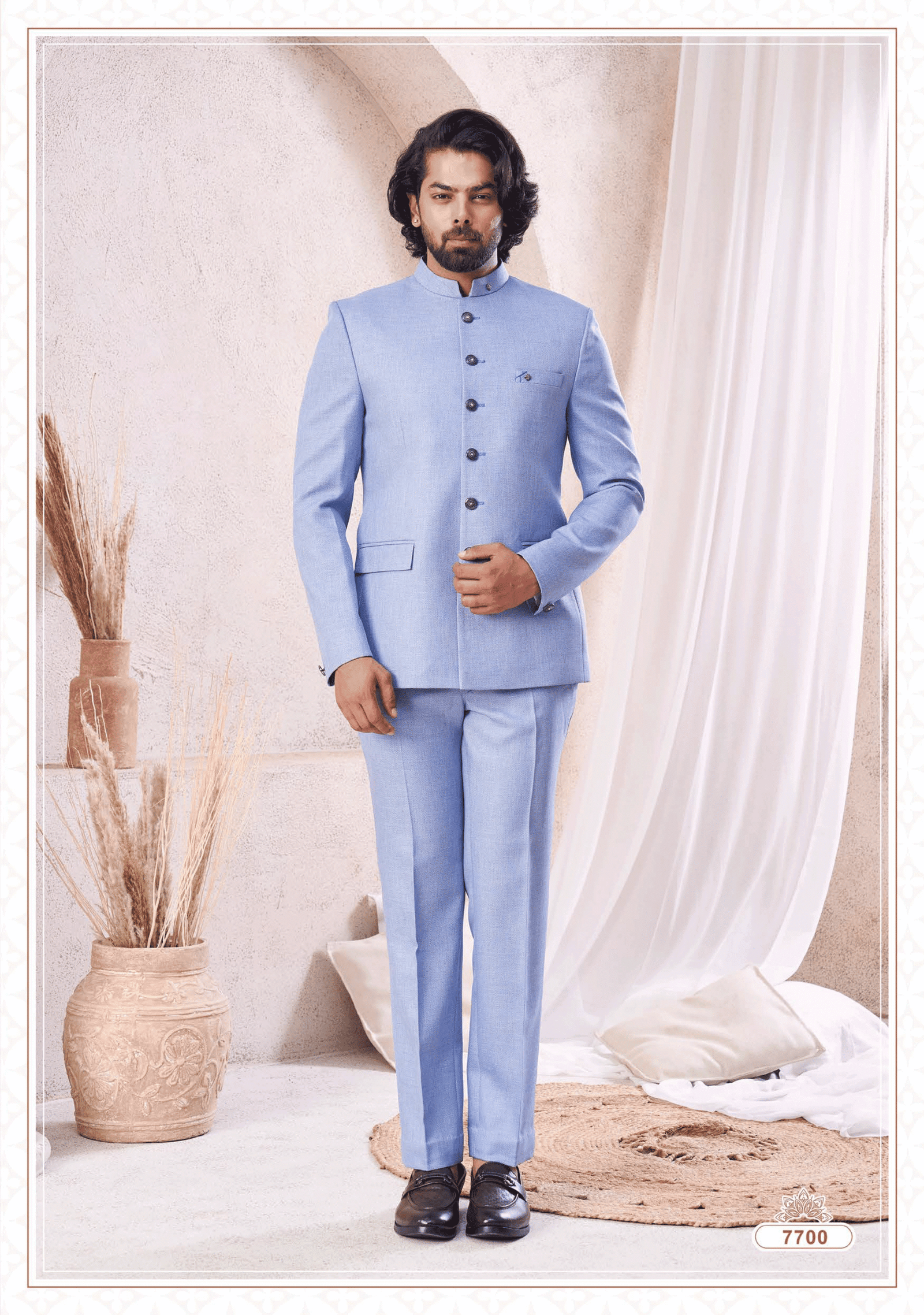 Men’s light blue Jodhpuri suit for wedding and festive occasions from ShubhVivah Showroom