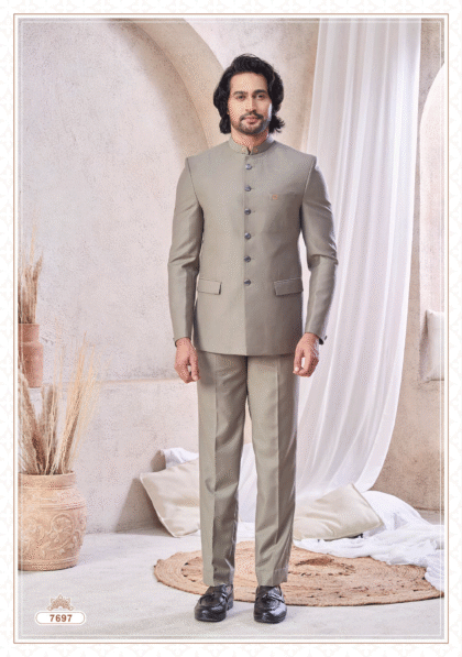 ShubhVivah Showroom men’s grey Jodhpuri suit for wedding, festive, and formal occasions