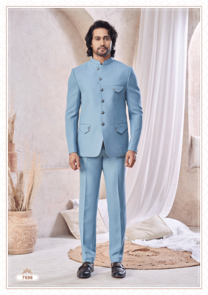 Men’s sky blue Jodhpuri suit from Subhvivah Showroom – elegant designer wear for weddings and festive occasions