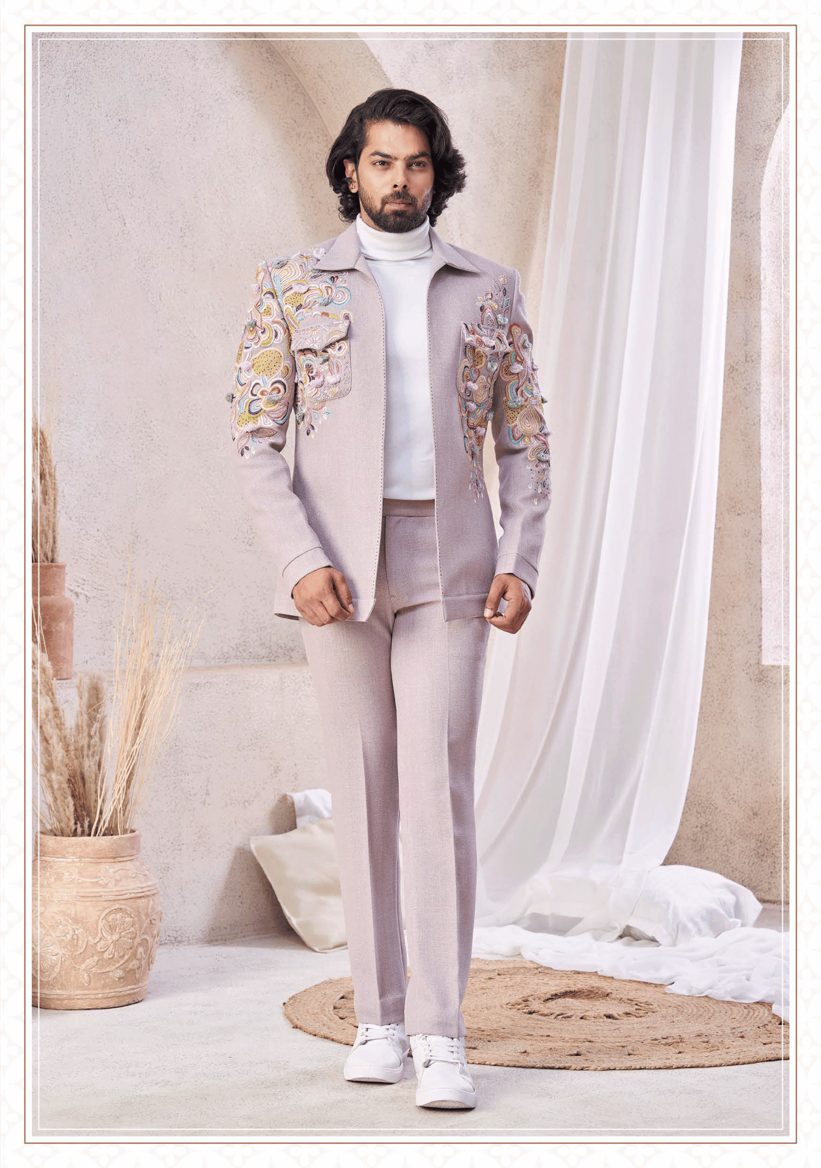 Men’s light purple designer Jodhpuri suit from Subhvivah Showroom – elegant traditional wear for weddings and festive occasions