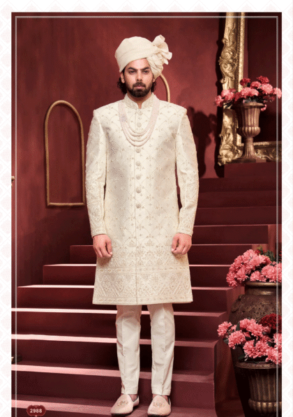 Men’s off white sherwani, perfect for wedding and festive occasions from ShubhVivah Showroom